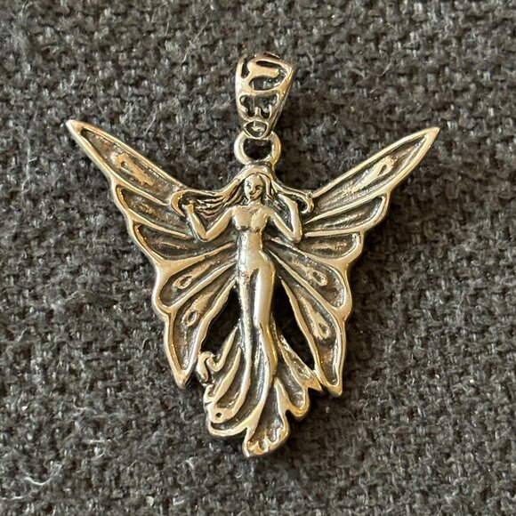 Vintage Jewelry - VTG Sterling Silver Art Nouveau Fairy Forklore Pendant Stamped 925